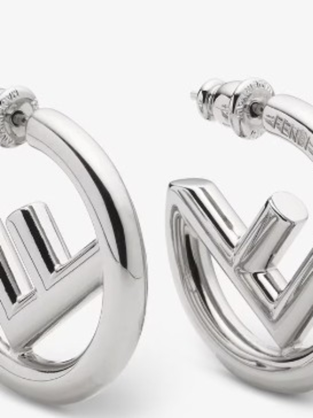 Fendi Silver Double‑F Hoop Stud Earrings